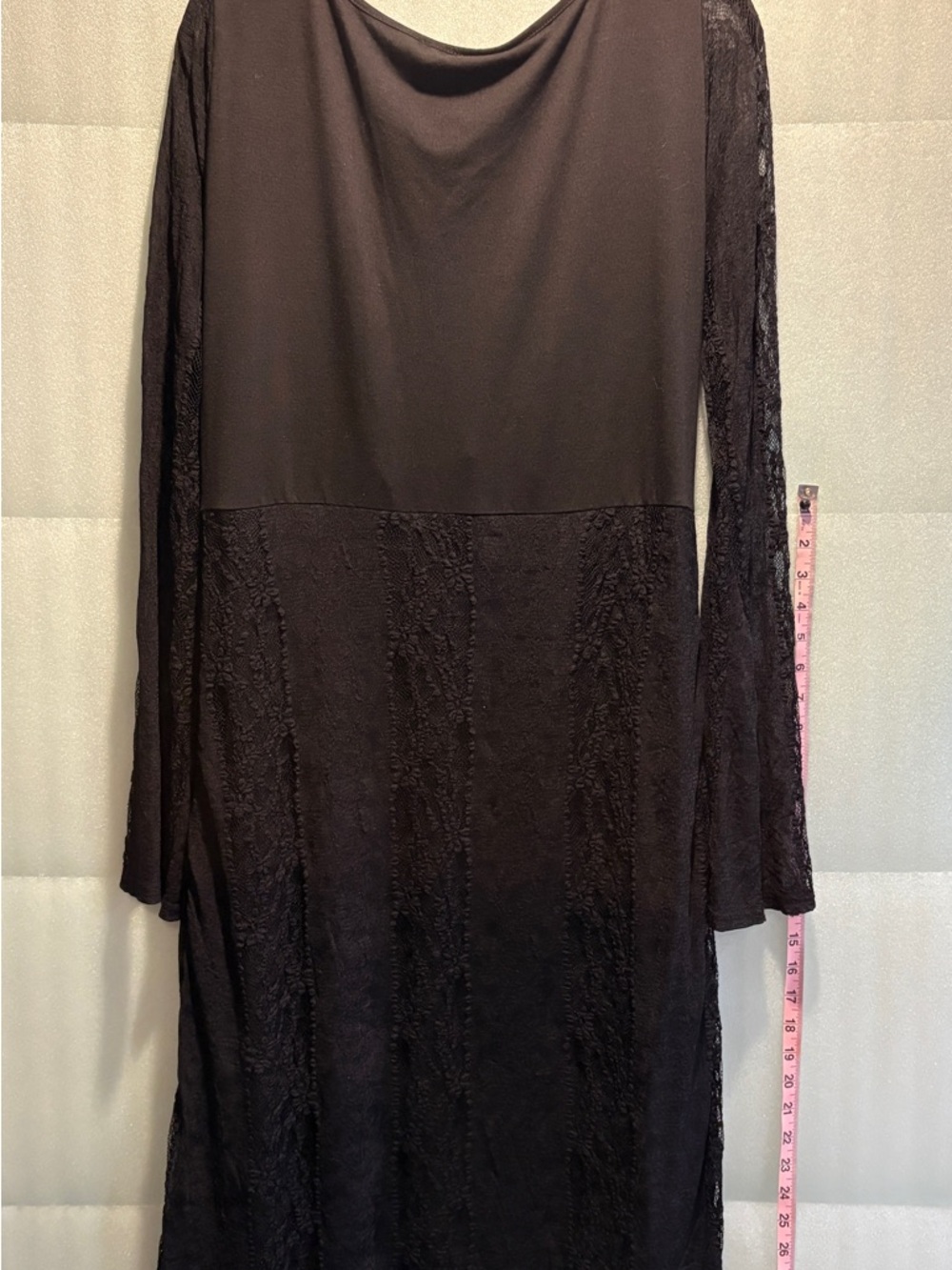 Cider Black Lace-Trim Ruched Midi Dress. Bell Sleeves. Hobo 1XL Goth Midi NWT - Picture 6 of 6